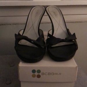 BCBGirls Black Leather Heeled Sandals